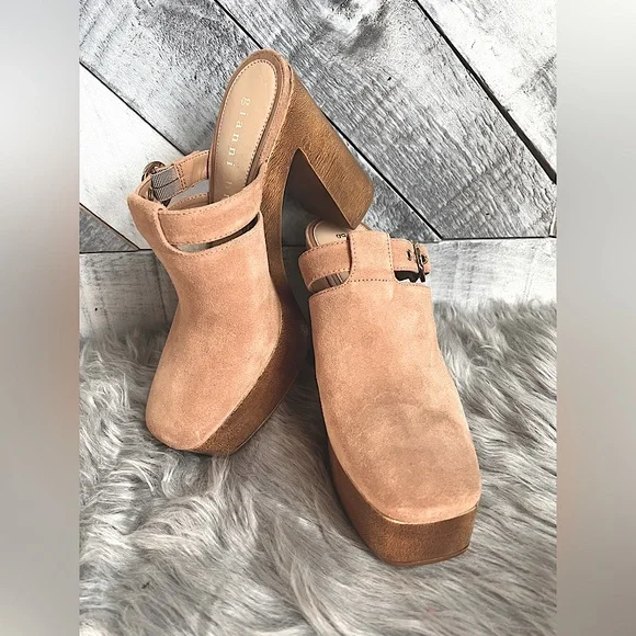 GIANNI BINI SOTELO BUCKLE DETAIL SUEDE PLATFORM CLOGS. SIZE 8.5M - Picture 3 of 12